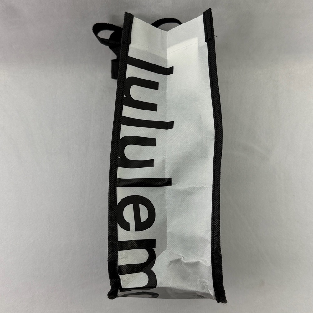 Lululemon Small Black Reusable Tote White Logo Sides Shopping Bag 12” 9” 5” - Picture 5 of 8